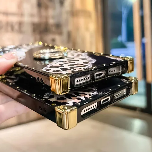 Miniatura 8 de Funda cuadrada de lujo compatible con iPhone 13 Pro Max de 6.7 pulgadas, funda de leopardo brillante, silicona suave y brillante a prueba de golpes