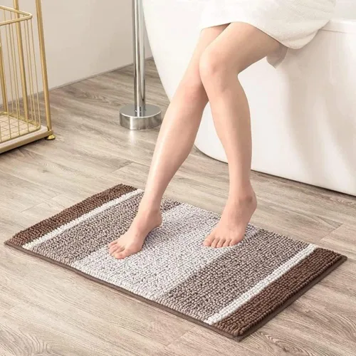 1 alfombra de baño de felpilla extrasuave tamaño 20 pulgadas de ancho x 32 pulgadas de largo, diseño a rayas atrevidas, marrón café, felpa, tacto