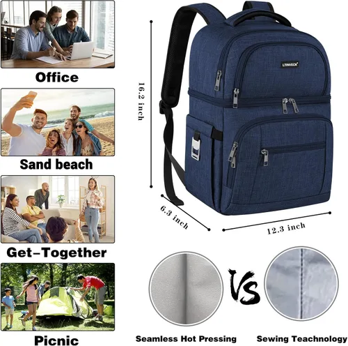 Miniatura 6 de Mochila Refrigeradora, Mochila Refrigeradora Aislada a Prueba de Fugas de Doble Compartimento Bolsa Refrigeradora para Hombres y Mujeres Mochila