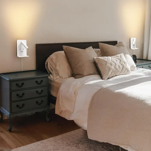 Miniatura 8 de ZEROUNO Lámpara de pared para dormitorio, luz de lectura montada en la pared, apliques de cabecera LED con interruptor Puerto USB Lámparas de Blanco
