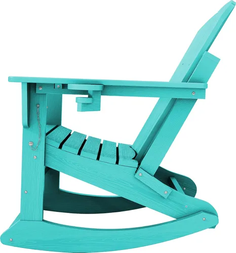 Miniatura 9 de Mecedora Adirondack de KINGYES con Otomana Retráctil y Portavasos, Silla Reclinable de Patio de HDPE Adirondack para Porche, Patio, Balcón, Azul Aqua