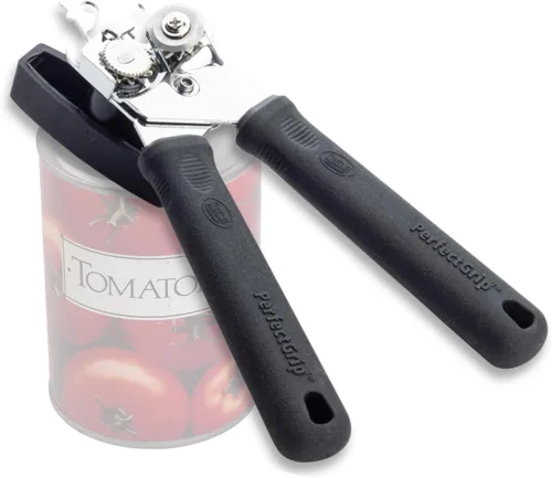 TableCraft 10993 PerfectGrip - Abrelatas de mano, acero cromado, esfera giratoria grande, fácil agarre, apto para lavavajillas, agujero para colgar,
