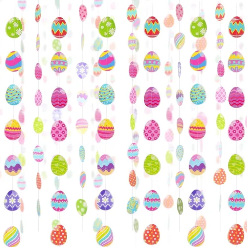 Miniatura 9 de AhfuLife Juego de decoraciones de Pascua, pancarta de papel de conejo de Pascua, pistas de búsqueda de huevos de Pascua con palos y patas de conejo