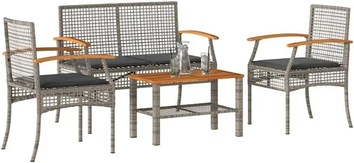 Miniatura 10 de Conjunto Bistro 3 Pièces Gris et Brun pour Balcon Petit Jardin, Table y Bois d'Acacia Chaises y Rotin Synthétique PE, Compact et Confortable