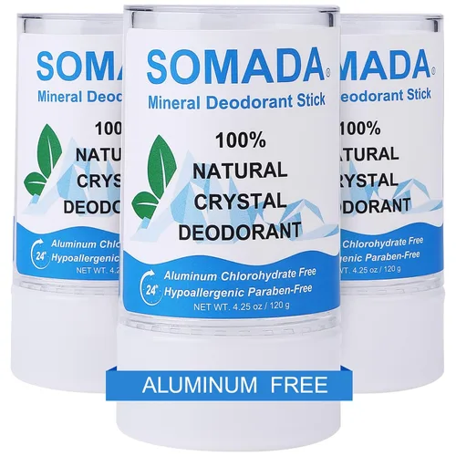 Miniatura 11 de SOMADA Desodorante de cristal natural para mujeres y hombres, desodorante sin perfume sin aluminio, sin alcohol ni parabenos, Salt Stone Rock, barra