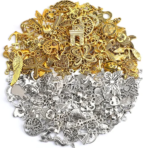 Miniatura 9 de SANNIX 200 dijes de pulsera para fabricación de joyas al por mayor a granel para hacer pulseras de esmalte chapados en oro, colgantes para hacer