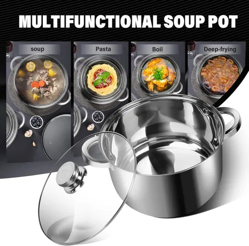 Miniatura 6 de Olla de sopa de 10 cuartos de galón con tapa de vidrio, olla de acero inoxidable de grado alimenticio de alta calidad, olla grande para cocinar