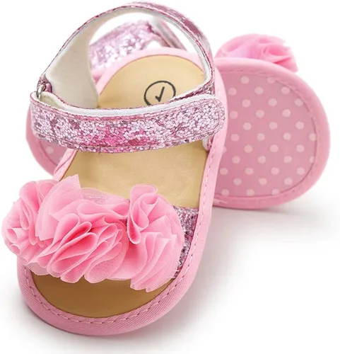 Timatego Infant Baby Girls Summer Sandals with Flower Soft Sole Newborn Toddler First Walker Crib Dress Shoes