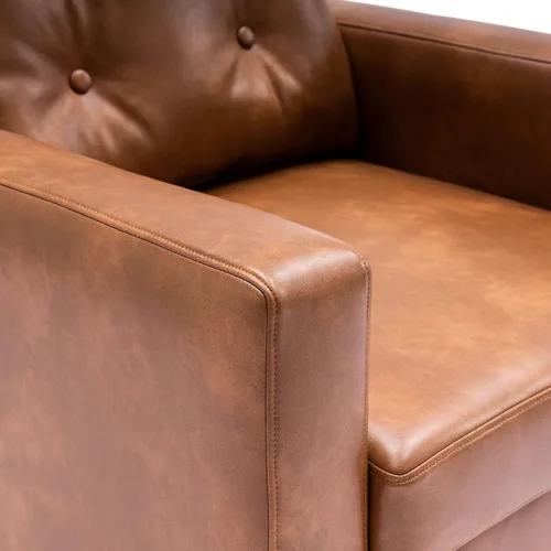 Miniatura 9 de VESCASA Silla con brazo copetudo con patas de madera, piel sintética sintética cómoda y tapizada, sofá individual tapizado, silla lateral moderna