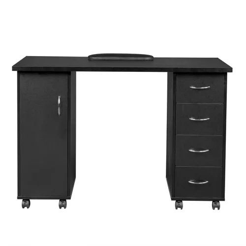 Mesa rodante de manicura, estación de escritorio de uñas, estación de manicura para salón de belleza, equipo de arte de uñas con 4 cajones y Negro