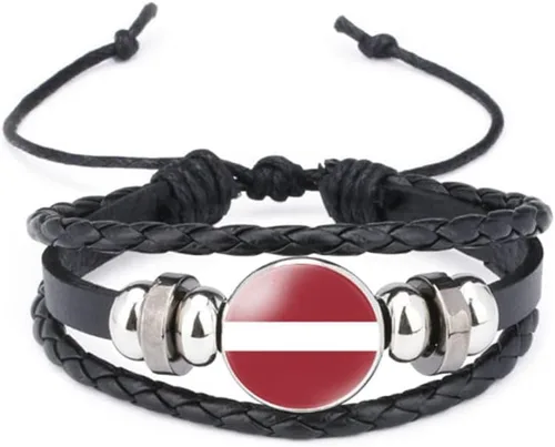 Miniatura 133 de vmcoatdu Mundial Muchas Banderas Nacionales Brazalete Retro de Aleación de Cuero para Pulsera de Cuerda Trenzada de Bandera Nacional