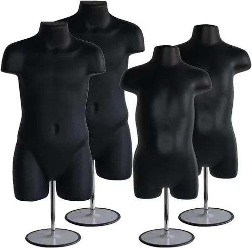 Miniatura 12 de Juego de maniquí negro con espalda hueca para niños y niños pequeños con soporte de metal, poste de metal y ganchos para colgar para encimera