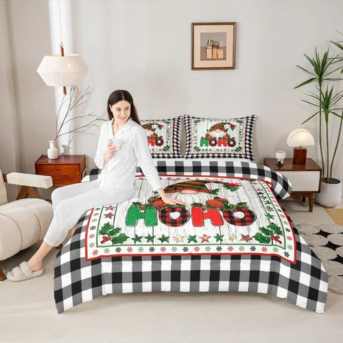 Miniatura 42 de Juego de edredón de Feliz Navidad para niños, tamaño twin, juego de ropa de cama de camión rojo árboles de pino copos de nieve, decoración