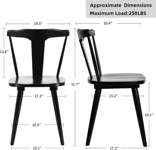 Miniatura 3 de DUHOME Juego de 2 sillas de comedor de madera negra, sillas de comedor Wishbone de mediados de siglo, sillas de cocina y comedor de madera de roble