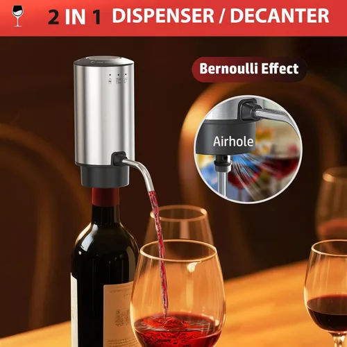 Miniatura 5 de Vinflow - Decantador eléctrico para vino, decantador de vino eléctrico recargable con vertedor, boquilla de aireador de vino medido con base y modos