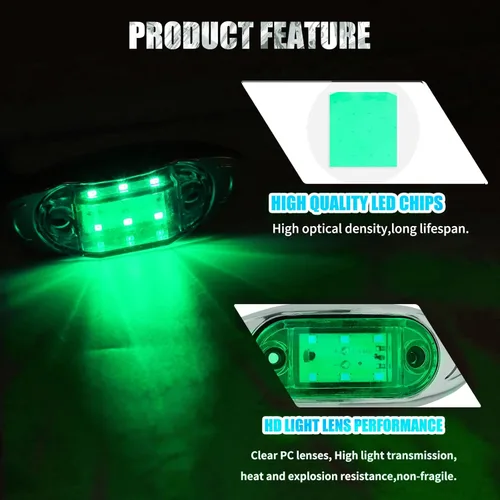 Miniatura 2 de Ourbest 6 luces LED de 12 a 24 V, sustituyen las luces de separación/marcador en muchos camiones pesados y medianos, semircamiones, también Verde