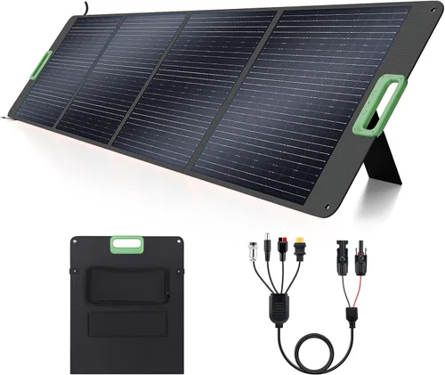 Panel solar portátil de 200 W, 23.5% ETFE de alta eficiencia, cargador solar plegable para estación de energía, impermeable IP65 con 4 soportes,