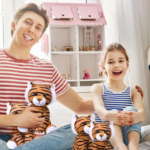 Miniatura 6 de Blueweenly 12 piezas de animales de peluche de tigre sentado de 6 pulgadas, juguetes de peluche realistas y lindos, regalos para niños y niñas