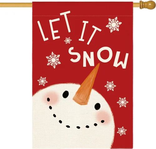 Miniatura 12 de AVOIN colorlife Azul Deja Que Nieve Muñeco de Nieve Copo de Nieve Bandera de Jardín 12 x 18 Pulgadas de Doble Cara, Bandera Decorativa de Navidad