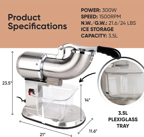 Miniatura 8 de Tartle Kitchen - Máquina de afeitar de hielo de doble hoja de acero inoxidable para hacer conos de nieve, fiestas de verano y golosinas