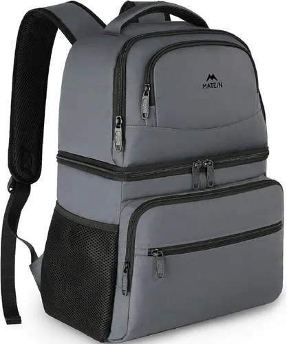MATEIN Mochila enfriadora, 26 latas, mochila térmica de almuerzo para hombres y mujeres, a prueba de fugas, de doble capa, mochila de almuerzo Gris