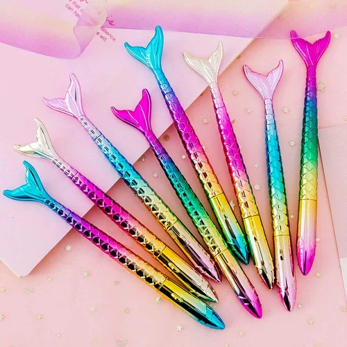 Paquete de 24 bolígrafos de sirena – Bolígrafo creativo de tinta de gel líquido para escuela, hogar, oficina, papelería, niñas, mujeres, compañeros