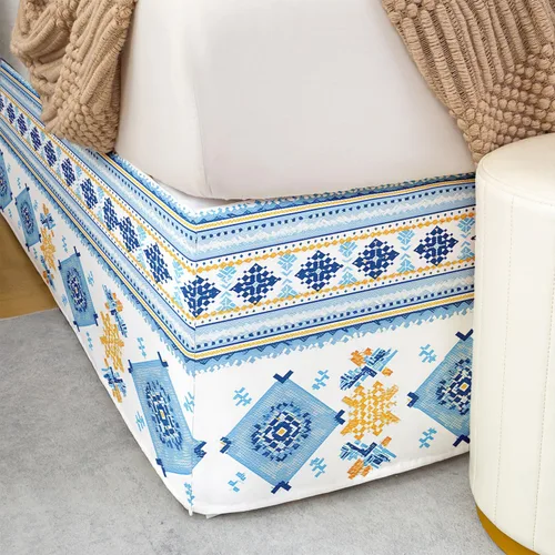 Miniatura 5 de Falda de cama con estampado azteca, tamaño individual, falda de cama de retazos geométricos abstractos para niños, niñas, adultos, decoración