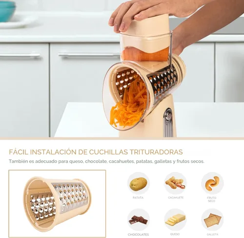 Miniatura 5 de SUSTEAS Rallador de queso rotativo con mango - Triturador de verduras con 5 cuchillas bien diseñadas y base de succión fuerte, rebanador