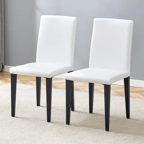 Miniatura 11 de AZmac Juego de 2 sillas de comedor modernas negras, sillas de cocina tapizadas de piel sintética con respaldo alto y asiento acolchado, sillas