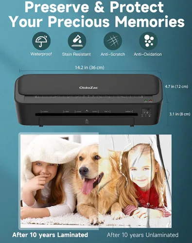 Miniatura 7 de Máquina Laminadora OidoZac, Tecnología Antiatasco de 11 en 1 con 36 Hojas Laminadoras, Laminadora Térmica de 9 Pulgadas A4, Máquina Laminadora A4