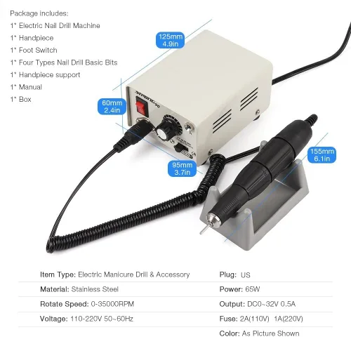 Miniatura 5 de Fuerte 90 65W 35000rpm Pedicura de acero inoxidable máquina de manicura de pulido de uñas máquina eléctrica de arte de uñas máquina de taladro
