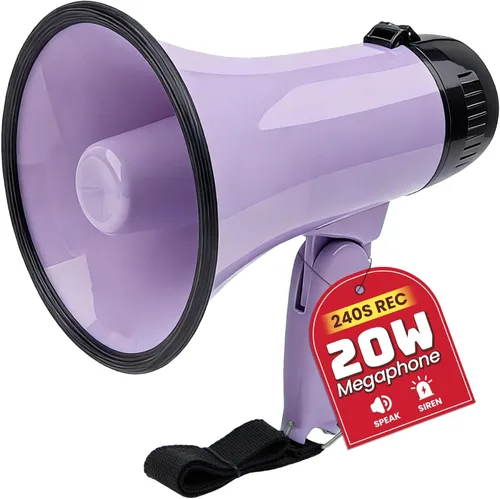 Miniatura 23 de MyMealivos 20W Megaphone Bullhorn, Built in Siren & 240s Recording, 5.4"×8.6" Portable Megaphone with Volume Control Cover Up to 300 feet+ for Verde