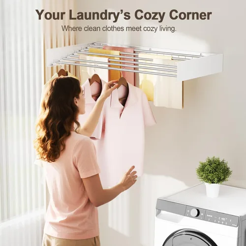 Miniatura 2 de Tendedero de Ropa Montado en la Pared Plegable para Interiores, Tendedero de Lavandería Plegable Colapsible, Invisible, Ahorro de Espacio, Tendedero