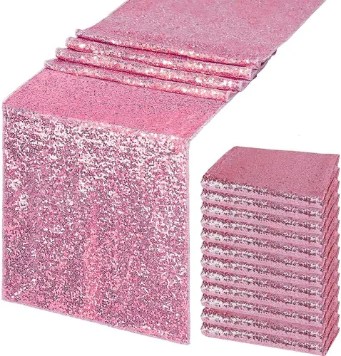 Miniatura 21 de Camino de mesa de lentejuelas negras de 12 x 72 pulgadas, paquete de 6 caminos de mesa con purpurina para decoración de fiestas, baby shower