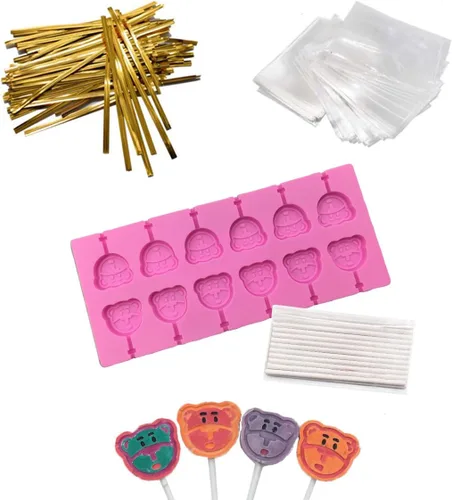 Miniatura 6 de Moldes de silicona para piruletas de 12 cavidades, molde de caramelo duro de chocolate con 50 palitos para piruletas de 4 pulgadas, bolsas