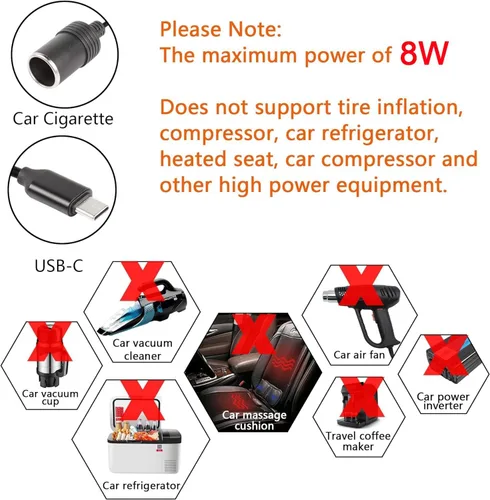 Miniatura 5 de CERRXIAN Cable de alimentación USB C macho a 12V 8W para encendedor de cigarrillos, cable de alimentación para Dash Cam, GPS, tiras de luz LED