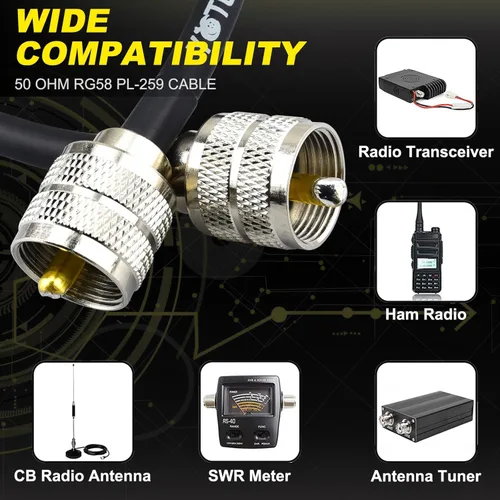 Miniatura 2 de Cable de puente PL259 de 1 pie - Cable coaxial RG58 de 15 pulgadas corto 50 ohmios coaxial para medidor SWR radio de radioaficionado radio CB