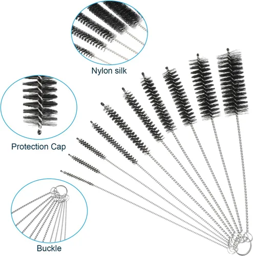 Miniatura 3 de Juego de 12 cepillos de filtro de acuario flexible de doble extremo para limpieza de tuberías de manguera de acero inoxidable de nailon largo
