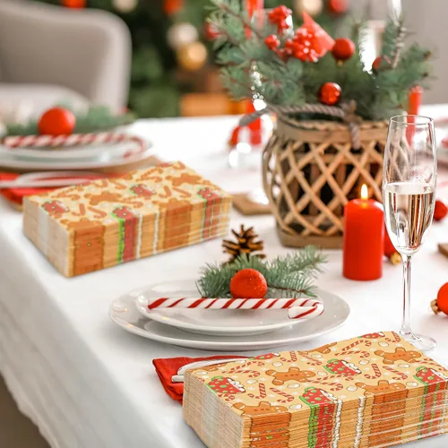 Miniatura 4 de AnyDesign Paquete de 100 servilletas de Navidad para invitados, pan de jengibre, hombre, bastón de caramelo, copo de nieve, servilletas de papel