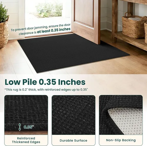 Miniatura 4 de KOZYFLY - Tapete para puerta de interior, lavable, pequeña, antideslizante, con respaldo de goma, felpudo de algodón para el hogar, color negro