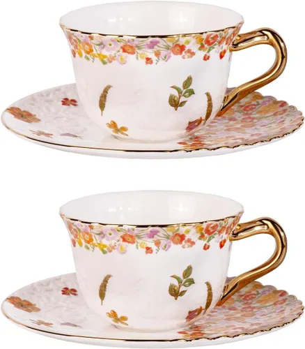 Miniatura 8 de KAMMAK - Juego de 2 tazas de té y platillos, tazas de café de porcelana reforzadas, tazas de expreso apilables de 5.7 onzas, demitasses de cerámica