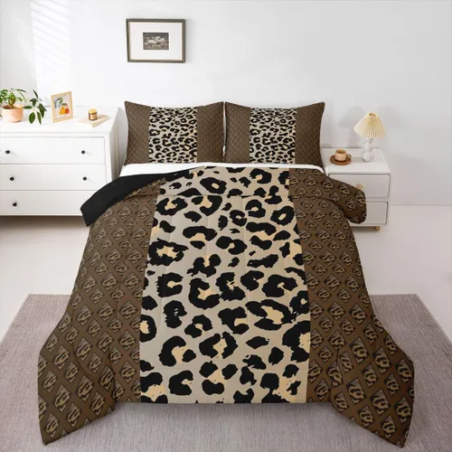 Erosebridal Juego de edredón con estampado de leopardo, juego de ropa de cama con estampado de guepardo, juego de ropa de cama y colecciones de