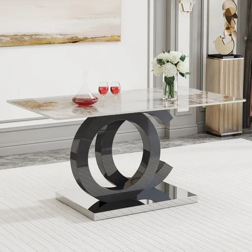 Miniatura 3 de Mesa de comedor rectangular minimalista grande y moderna adecuada para 6 y 8 personas, equipada con un escritorio con patrón de 0.4 pulgadas