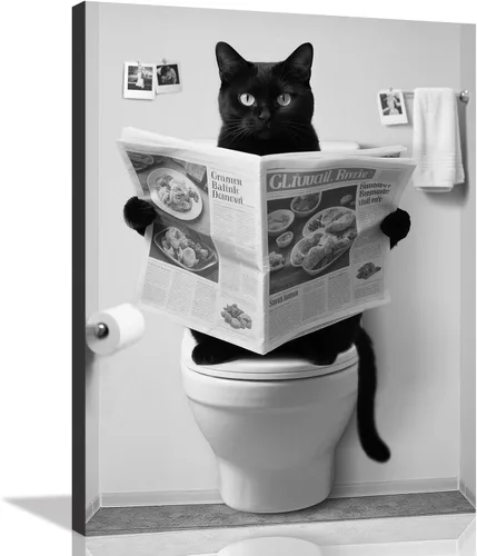 Miniatura 10 de Decoración de Arte de Pared en Blanco y Negro – Oso con Gafas Sentado en el Inodoro Leyendo Periódico, Impresiones en Lienzo, Imágenes de Animales