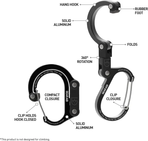 Miniatura 5 de GEAR AID HEROCLIP - Mosquetón pequeño con clip y gancho para colgar bolsos, bolsos, linternas, cochecitos, herramientas, cascos, botellas de agua