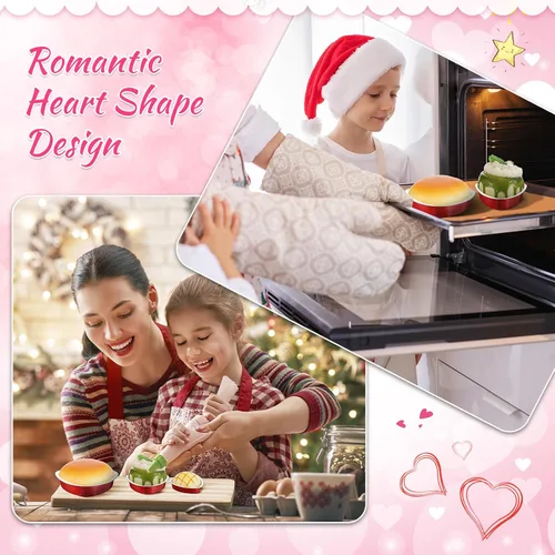 Miniatura 5 de Meanplan Paquete de 30 moldes de aluminio en forma de corazón de 9 onzas, 3.4 y 1.86 onzas, molde de aluminio desechable para pasteles de San