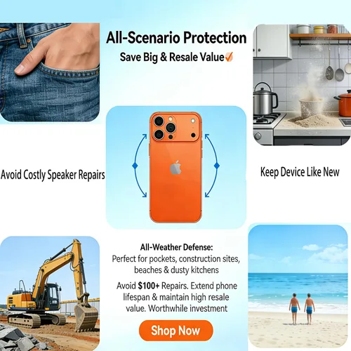 Miniatura 5 de Funda antipolvo de metal para altavoz iPhone 17 Pro Max, protector de malla antipolvo, cero pérdida de sonido, ajuste invisible, compatible