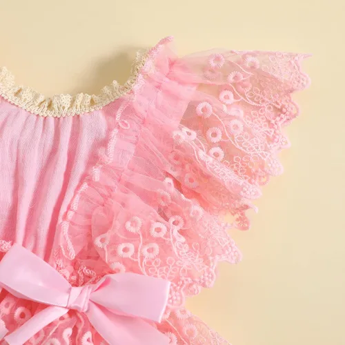 Miniatura 7 de Mameluco de burbujas para bebé niña con encaje y tutú con mangas con volantes, traje de verano