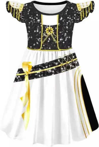 Miniatura 6 de Vestido con detalle de cadena brillante para niñas, traje de rendimiento inspirado en la moda K-pop para niñas