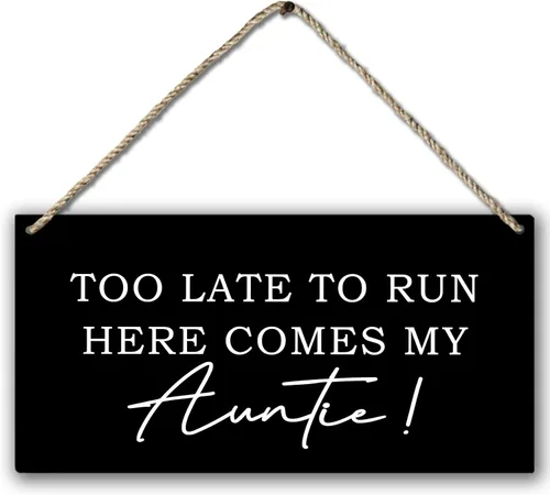 Miniatura 12 de PHAMTE Rustic Wedding Round Wreath Sign, Funny Ring Bearer Wall Hanging Plaque Wood Sign, too Late to Run Here Comes My Auntie Decor Decorations for